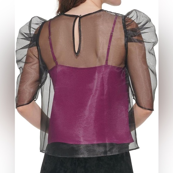 DKNY Puff Sleeve Camisole T-Shirt Black - Picture 2 of 4